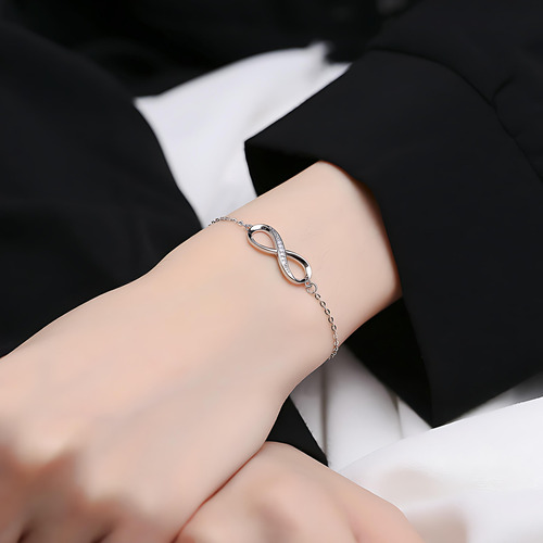 Mookoku - Fina Pulsera Amor Infinito En Plata 925 Con Corazones Ajustable, Viene En Caja De Regalo Para Joyas