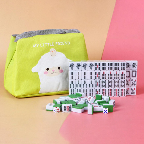 Fun Mini Mahjong Set Con Mantel Pequeño Juego De Mesa Verde