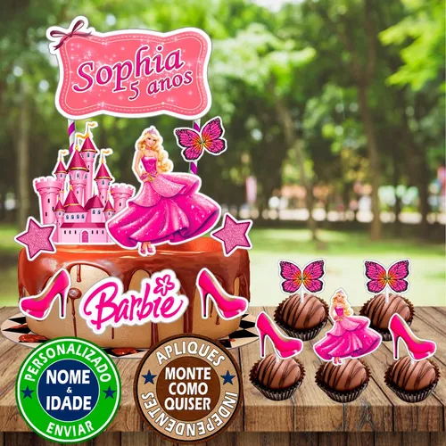 Topo De Bolo Feminino Da Barbie Personalizado Com Nome Idade