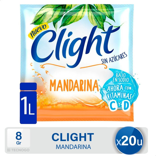 Jugo En Polvo Clight Mandarina Vitaminas C + D X20 Unid