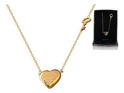 Collar Corazón Llave New York Baño Oro 18k + Estuche Regalo