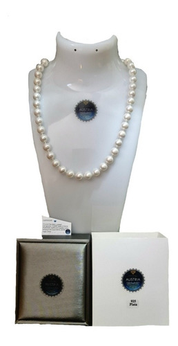 Collar Perlas Cristal Austria 8 Mm Plata  + Caja Terciopelo 