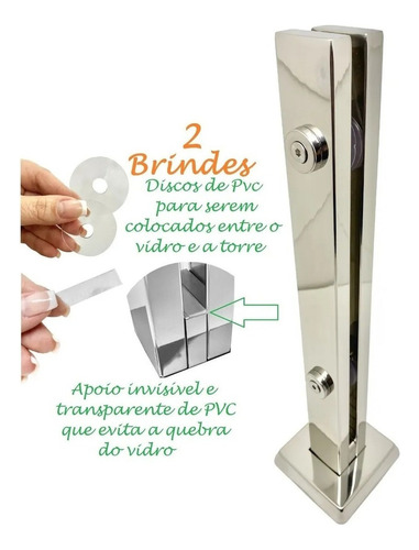 6 Coluna Torre Inox 80 Cm Guarda Corpo Corrimão 2 Furos