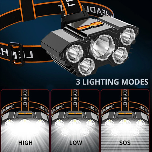 Linterna Minero De Cabeza Recargable Head Lamp 5 Led Lintern