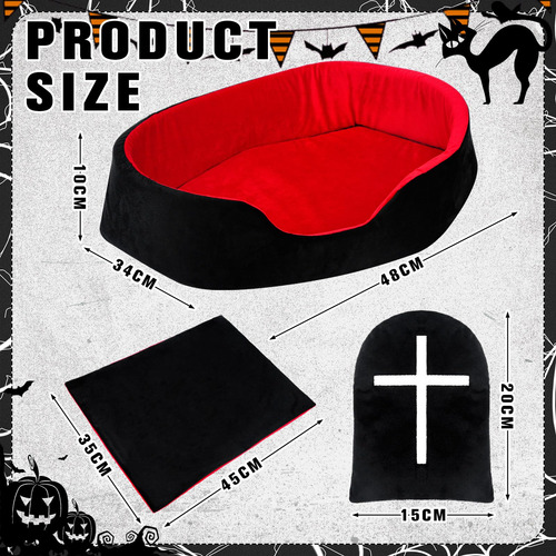 Juego De Cama Gótico Para Gatos Con Ataúd Y Almohada Negro/rojo Diseño