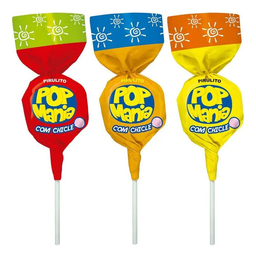 Pirulito Pop Mania Com Recheio Chiclete C/50un Sabor Frutas Tropicais