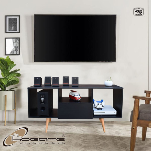 Hogare, Mueble Para Tv 60, Centro De Entretenimiento Mónaco, Diseño Moderno, Amplios Espacios, 1 Puerta, Resistente, Elaborado En Melamina Texturizada, Fácil Armado, Color Negro