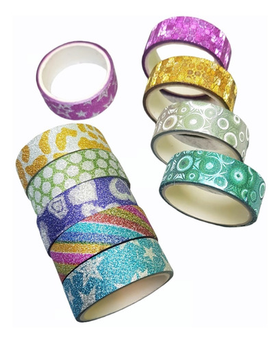 Washi Tape Cinta Adhesiva Decorativa Glitter-(3 Mts) X 10 U