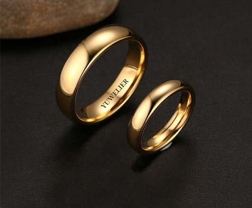 Imagen 4 de 6 de Set 2 Anillos De Tungsteno Oro 18k Pareja Boda Matrimonio