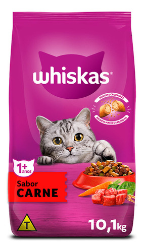 Alimento Whiskas 1+ Whiskas Gatos s para gato adulto sabor carne em sacola de 10kg