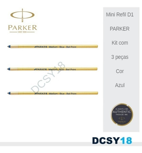 Kit 3 X Carga Mini D1 Parker Azul P/ Caneta Multipen Tripen