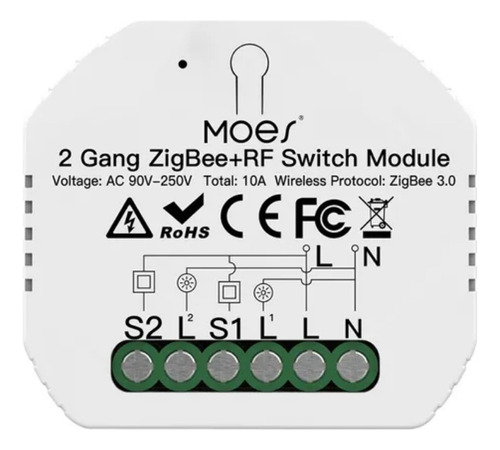Interruptor 2 Tecla Zigbee + Rf Casa Inteligente