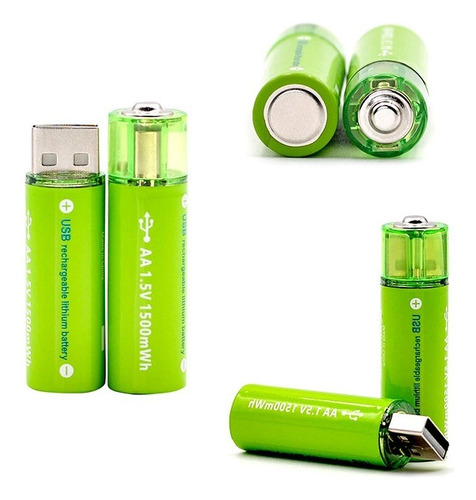 2x Pilas Recargables Usb Pila Aa Recargable Doble A
