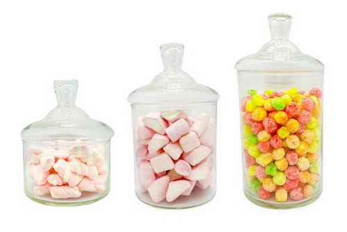 Set 3 Carameleras Cilindricas Porta Vela Candy Bar Con Tapa