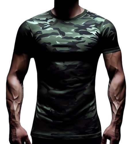 Playera Hombre Manga Corta, Camuflage, Slim Fit,tela Stretch