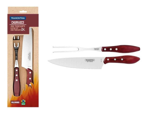 Juego Cuchillo 8p   Y Pincho 6p  Asado Tramontina Polywood