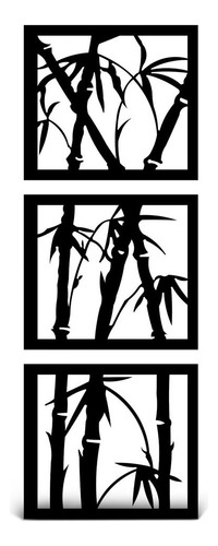 Cuadro Calado Tríptico Rectangular Bambú Mdf Negro 45 X 120