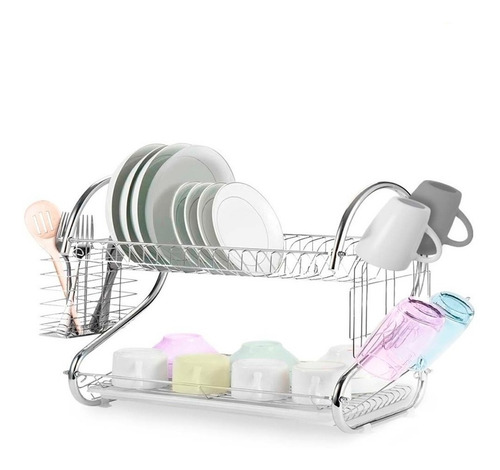 Imagen 1 de 5 de Escurridor De Platos Trastes 2 Niveles Grande Acero Inoxidab