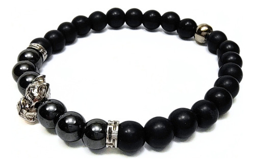 Pulsera De Hombre Con Hematite + Dije Bulldog