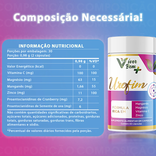 Kit 3 Urofim: Cranberry + Semente De Uva - Viver Bem Mais