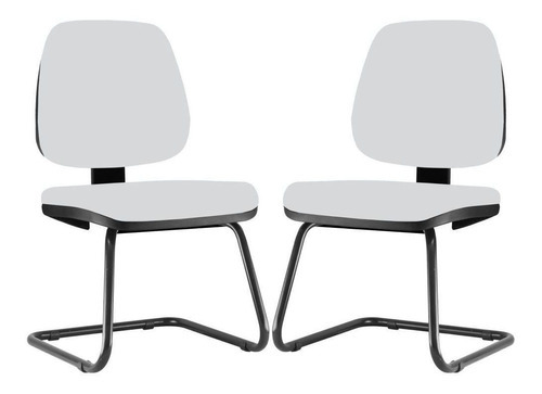 Kit 02 Cadeiras Escritório Job Fixa Couro Sintético Branco