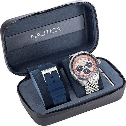 Set Reloj Náutica Napp39s27 Pier Doble Pulso Acero Y Goma