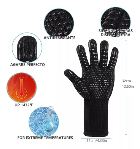 Guantes para barbacoa: resistentes al calor hasta 500 °C, guantes de cocina  ignífugos de silicona