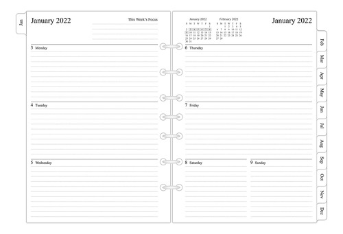 Recambio Semanal Y Mensual Para Planificador 2022  5-1/2  X 