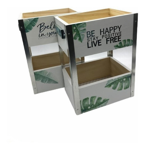 Cajon Deco Madera Estampado Chico 2 Niveles