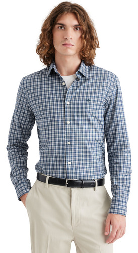 Camisa Hombre Refined Poplin Slim Fit Azul Cuadros Dockers