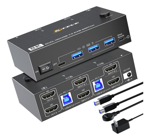 Conmutador De Doble Monitor Usb3.0/hdmi Kc-kvm8202, Enchufe
