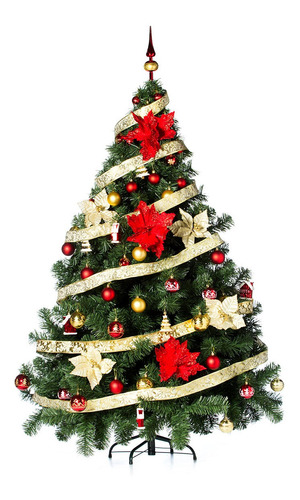 Arbol Navidad Montañes Deluxe 2,10mts Con Adornos Rojo Oro