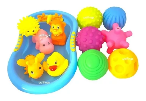 Juego Baño Pelotas Sensoriales Animales Chifle Bañadera Bebe