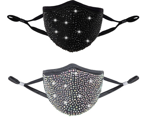 Nah Vire Shelly Rhinestone Face Mask 2pcs Negro Gris Cr...