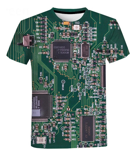 Camiseta De Manga Corta Con Impresión 3d De Chip Electrónico