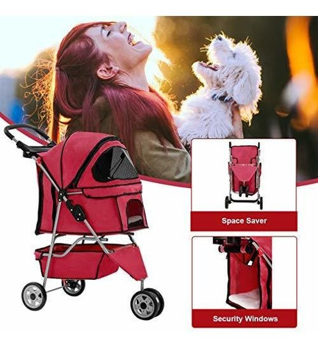 Nueva Red Pet Cochecito Cat Dog Cage 3 Ruedas Cochecito