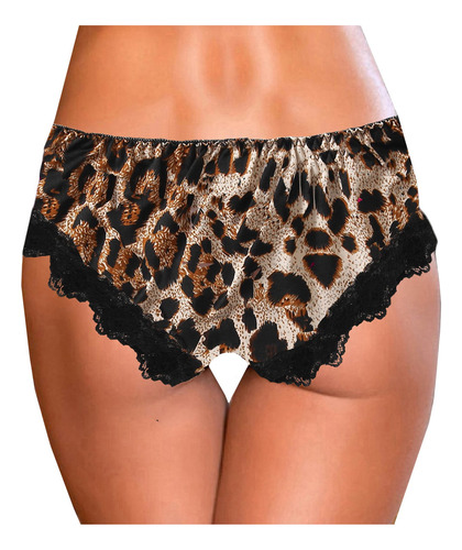 Lencería De Encaje De Leopardo Para Mujer, Calzoncillos Con