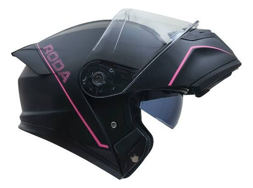 Casco Force Negro Y Rosa Mate Abatible Roda Negro Lisa L