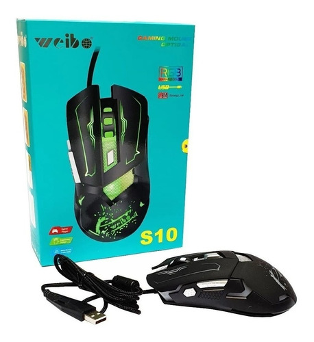 Mouse Gamer Weibo S10 Led Ergonomico 3200dpi Color Negro