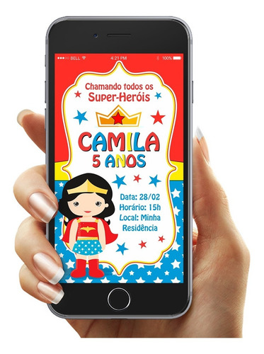 Imagem 1 de 1 de Convite Digital Para Whatsapp Mulher Maravilha