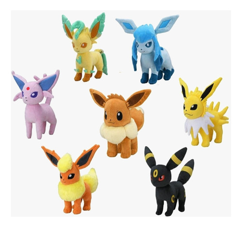 Eevee + 6 Evoluciones Pokemon Felpa 17 Cms Flareon Umbreon +