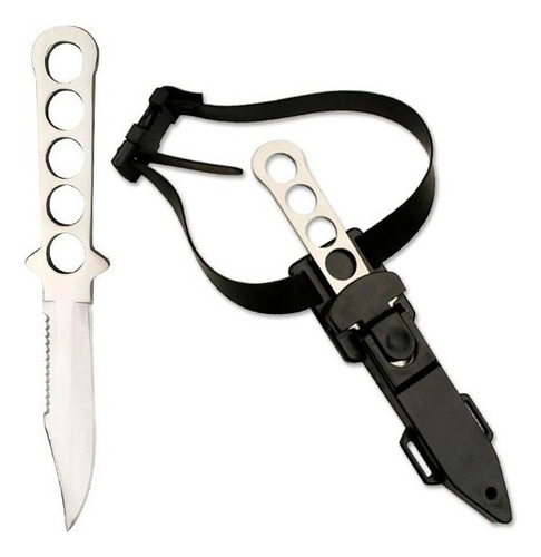 Cuchillo Inoxidable Para Buceo Con Funda Y Correas Md-1bs Color Metalico