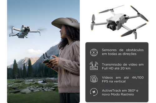 Super Drone Dji Mini 4 Pro Com Tela Combo Fly More Plus45min Cor Cinza