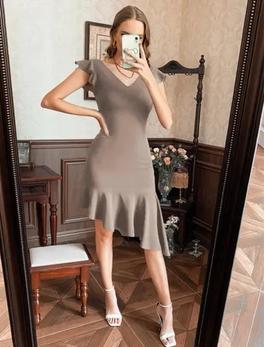 Vestido Asim trico Color Beige Mediana Cuotas sin inter s