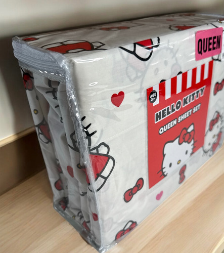 Juego De Sabanas De Algodón 3 Piezas Queen Size Hello Kitty Hk White Liso