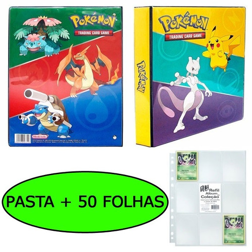 Pasta Cards Pokémon Pikachu Mewtwo Charizard 50 Folhas