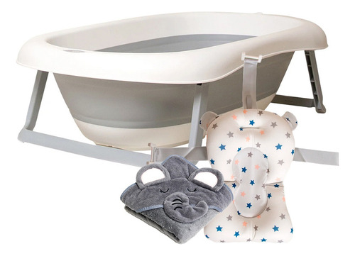 Tina Para Bebe Tubbies 2go - Small + Pad + Toalla De Capucha Tubbies 2 Go Small / Pad / Toalla Gris