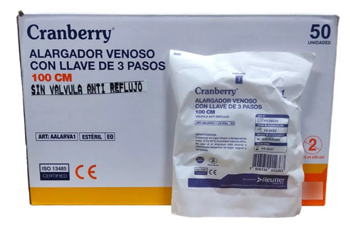Alargador Venoso Con Llave 3 Pasos 100cm 50uni - Cranberry.