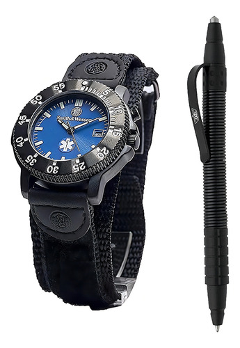 Relógio Smith & Wesson Sww-455-Emt Sww-455-Emt 3atm com pulseira Ban, cor preta, cor da moldura, movimento da moldura, cor de fundo de quartzo, azul