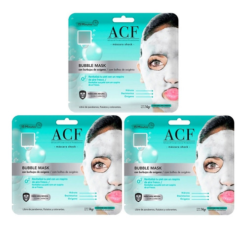 Mascara Facial Acf Bubble Mask Oxigeno Hidrata Detox X3
